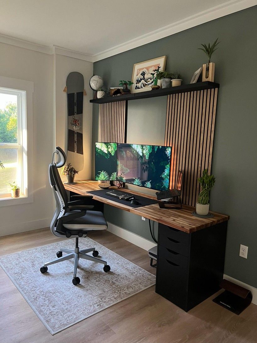 Biophilic Dual-Monitor Workspace