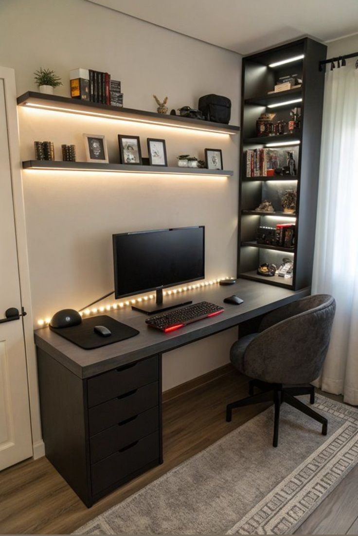 Dark LED Gaming Desk Setup